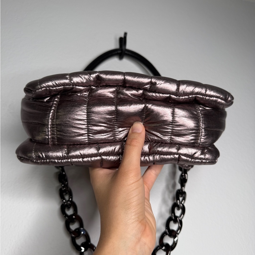 Think Royln Quilted Metallic Shoulder Bag Chain Strap Silver Finish - Picture 3 of 10